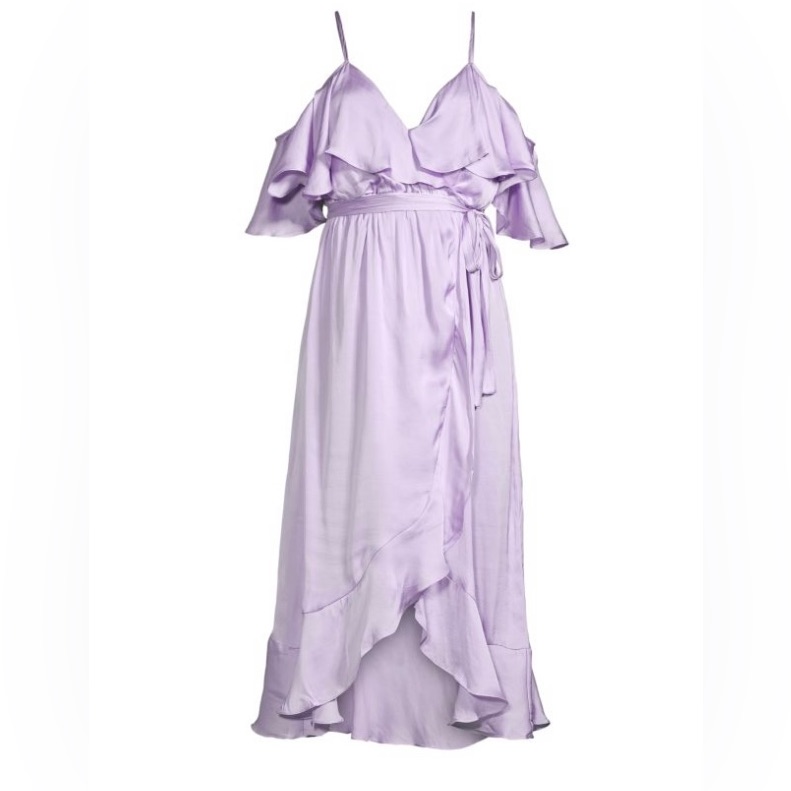 Bardot Bea Ruffle Off-The-Shoulder Wrap Dress, Pastel Lilac, Size Small